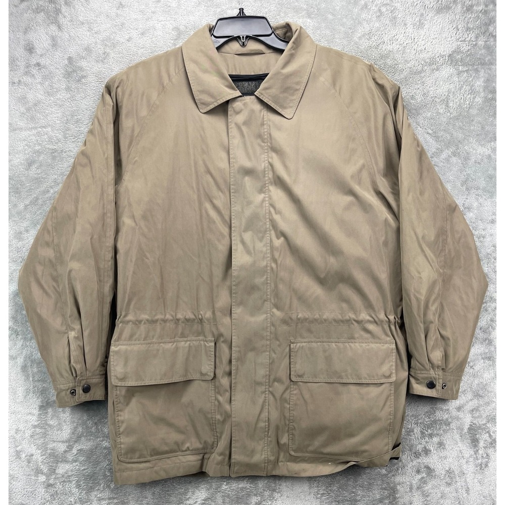 VTG Claiborne Mens Microfiber Jacket Sz L Beige Removable Flannel Lining Quilted